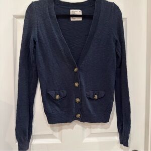 Hollister Navy Blue Button-Up V-Neck Cardigan with Pockets